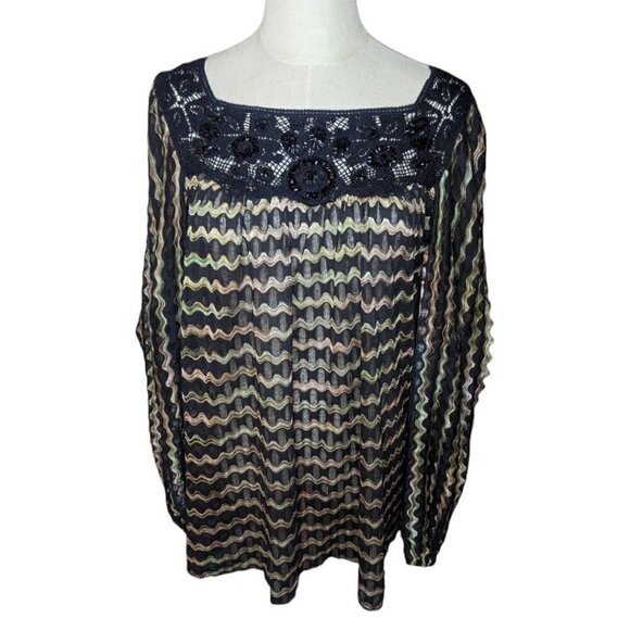 Free People New Romantics Beaded Chevron Semi Sheer Tunic Medium - Picture 1 of 6
